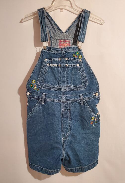Revolt Jeans Denim - Vtg Revolt 90s Y2K Embroidered Daisy Denim Bib Shortalls Size L Hippie Overalls